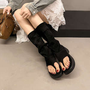 Pantalones cortos de mezclilla estilo western para mujer, con clip en la pierna, a la moda, novedad 2025, con suela gruesa y aumento de altura, Maillard Toe26 - Product Image 3