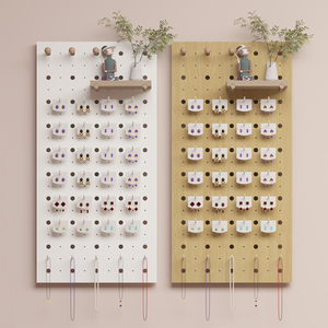 Solid Wood Pegboard <b>Wall</b> Mounted Jewelry Display With Holes For Earrings Necklaces Storage Organizing Rack - Product Image 2