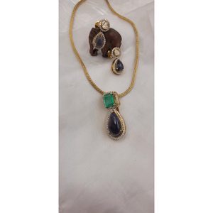 Designer gold-toned frame with diamond-style accents rectangular faceted <b>emerald</b> pear-shaped (teardrop) purple gemstone - Product Image 1