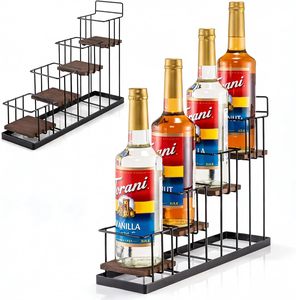 Oniya 4 Katlı Demir Ahşap Kahve Şurubu Şişe Rafı Tezgah Üstü Torani Şurubu Düzenleyici Cafe Bar Çeşni Sergi Standı OEM Fabrikası - Product Image 1