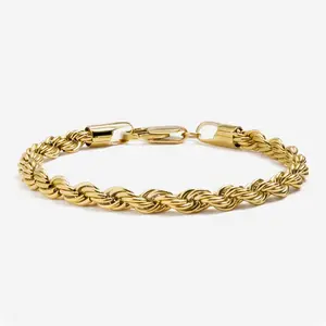 Best Selling 18k Real Gold PVD Stainless Steel Twist Rope Chain Bracelet For Men