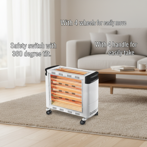 Calentador <span class=keywords><strong>de</strong></span> Cuarzo Metálico Independiente con Termostato Ajustable, Diseño <span class=keywords><strong>de</strong></span> 6 Luces, Protección Contra Volcaduras y Sobrecalentamiento, Calentamiento Rápido para Hogar y Hotel - Product Image 2