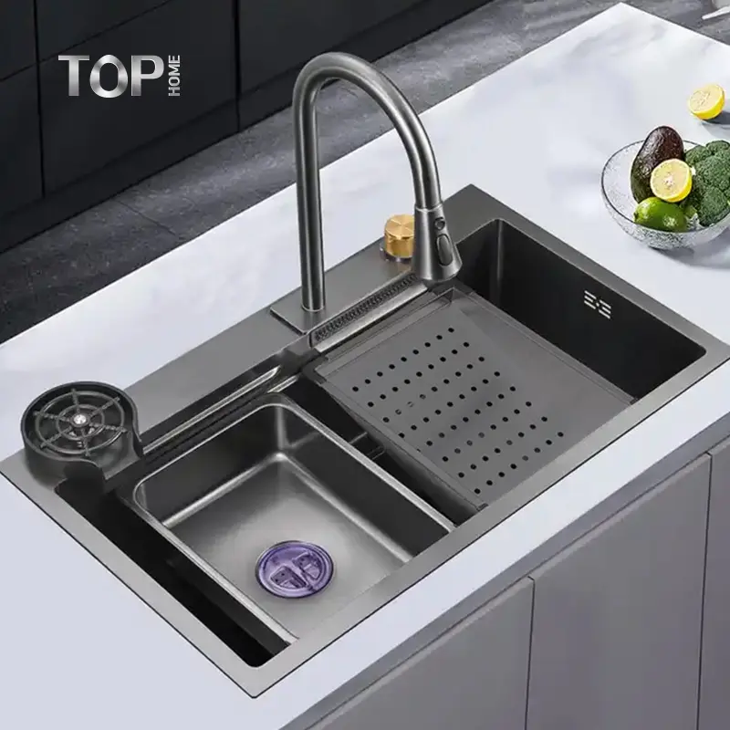 Lavello doppio lavabo profondo SUS304 sottomontaggio in acciaio inossidabile fatto a mano nero lavello da cucina