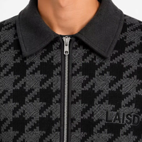 Veste zippée chauffante anti-bactérienne coupe-vent pour homme, motif pied-de-poule noir et gris, en nylon/coton, col entièrement zippé