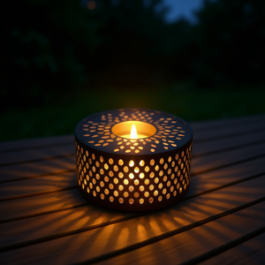 Porte-bougie en métal découpé au laser, lanterne décorative avec effet de lumière chaude pour une utilisation en intérieur et en extérieur - Product Image 3