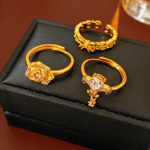 Anillo Gold Electroplated Zircon Pattern Flower <b>Rings</b> for Women Gold Plated <b>Adjustable</b> <b>Ring</b> Retro Court Style Zircon Flower <b>Ring</b> - Product Image 1