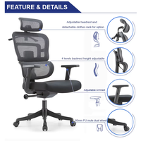 Fauteuil de bureau ergonomique moderne haut de gamme en tissu, avec accoudoirs réglables, base en aluminium et réglage pivotant