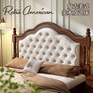 Cama de Madera Estilo Americano de 1.8M, Cama Doble de Madera Maciza con Base Alta y Almacenamiento, Muebles para Dormitorio - Product Image 5