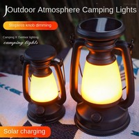 Nouvelle lampe de table LED solaire rechargeable rétro, étanche IP44, certifiée CE, à intensité variable, pour extérieur, sac à dos, camping, randonnée, urgence
