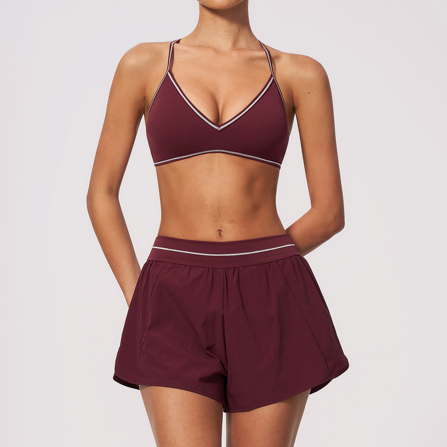 Color-Block Activewear Set: closure, strap or waistband adjustment reference