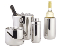 Seau à glace en acier inoxydable pour vin et boissons, finition satinée, personnalisable, vente en gros pour fabricants, idéal pour bars et restaurants.