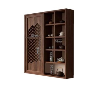 Estante de pared de madera maciza estilo cantonés con almacenamiento para juego de té, gabinete chino de múltiples compartimentos para sala de té - Product Image 5