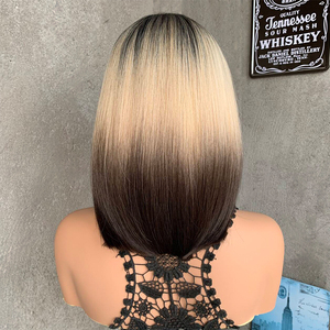 วิกผมบ๊อบสั้นตรงสีน้ำตาลทองเข้มธรรมชาติ ระบายอากาศได้ดี โคนผมสีเข้ม ผลิตด้วยเครื่องจักร ทำจากเส้นผมสังเคราะห์ ทนความร้อน - Product Image 5