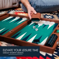 Ensembles de backgammon de qualité supérieure de 19 pouces en cuir vert de qualité supérieure Dames de 1.3 pouces Jeu de backgammon de voyage Grand jeu de société de backgammon