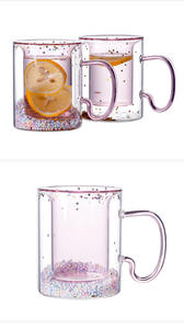 Mignon rose étincelant étoile paillettes <span class=keywords><strong>Double</strong></span>-couche isolé verre tasse bulle conception poignée élégant chaud/froid verres à <span class=keywords><strong>lait</strong></span> à la mode - Product Image 2