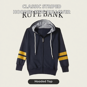 Pull pour enfant classique à rayures, nouveau style coréen, à capuche, zippé, doublé, imprimé, respirant, 100% coton, pour l'hiver - Product Image 2