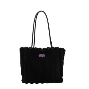 Sac fourre-tout en peluche pour femme, grande capacité, sac à main sous le bras, polyester, sac à bandoulière décontracté, couleur unie, sac pour ordinateur portable tendance - Product Image 3