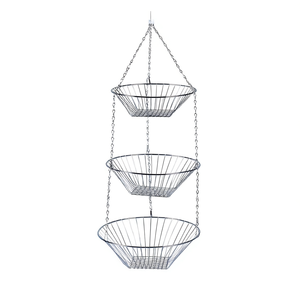 Hanging <b>Basket</b> 3 Tier 72cm 25.5cm Silver <b>Wire</b> <b>Baskets</b> For Indoor Outdoor Use - Product Image 2
