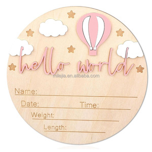 Plaque d'annonce en <span class=keywords><strong>bois</strong></span> pour bébé Carte d'annonce en <span class=keywords><strong>bois</strong></span> pour nouveau-né Signe Hello World personnalisé - Product Image 4