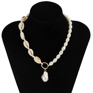 Collier tendance et élégant en chaîne à maillons en laiton plaqué or avec pendentif en forme de coquille de perle pour femmes UIONEN 1410 - Product Image 4