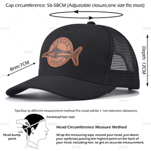 Gorro de camionero Snapback de algodón clásico de 7 paneles con parche de cuero personalizado Fish <span class=keywords><strong>Path</strong></span> Gorras de béisbol de malla ajustable para hombre - Product Image 3