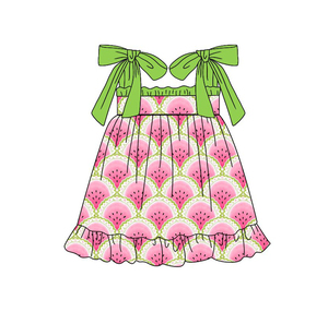 Précommande MOQ 5 Ensemble Bébé Fille Pastèque Robe Barboteuse Vêtements d'Été en Gros Spandex/Coton Biologique Doux Mode Vacances - Product Image 4