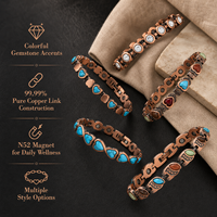 Bracelet jonc magnétique en cuivre pur, personnalisé, tendance, en pierre de cristal turquoise, pour la vente en gros