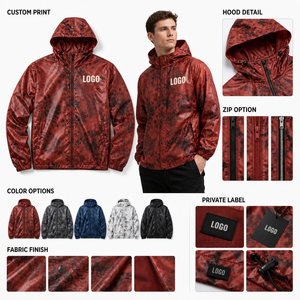 Chaqueta cortavientos con capucha y estampado de camuflaje para hombre, impermeable, para deportes al aire libre, con logotipo personalizado, OEM, ODM - Product Image 4