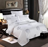 Parure de lit 4 pièces en coton satiné 60S haute densité, blanc imprimé, pour hôtels et auberges de charme
