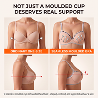 Soutien-gorge sans couture nude push-up à coupe 3/4 profonde, avec bordure en dentelle et bande rayée, pour femme, usage quotidien, vente en gros