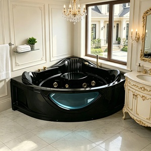 Baignoire d'angle autoportante en acrylique noir et or, grande capacité, avec fonction jacuzzi, hydromassage et spa - Product Image 2