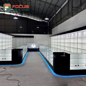 Square Smoke Shop Display Cabinet Wood Glass Showcase Counter LED Lighting Tobacco Display Cabinet - Product Image 5