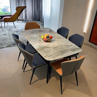 Table à Manger de Luxe Italienne Surface Brillante en Pierre Plaque Bord Ventre de Cheval Minimaliste Moderne en Bois pour Meubles de Maison et d'Hôtel