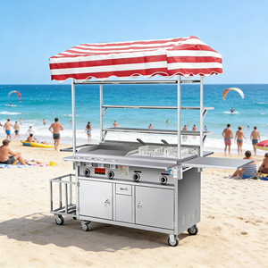 Convertible 4 <b>Wheel</b> Mobile Snack Food Service Cart Stainless Steel Rust Resistant Grill Built-In Heater Outdoor 2 Years Warranty - Product Image 2