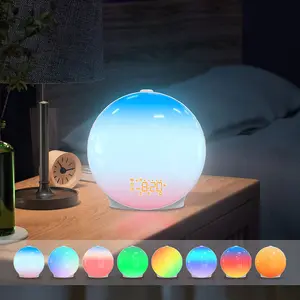 LED Table Top Wireless Charger Phone Bluetooth Music Speaker Light With Digital Alarm Natrual Wake Up Light