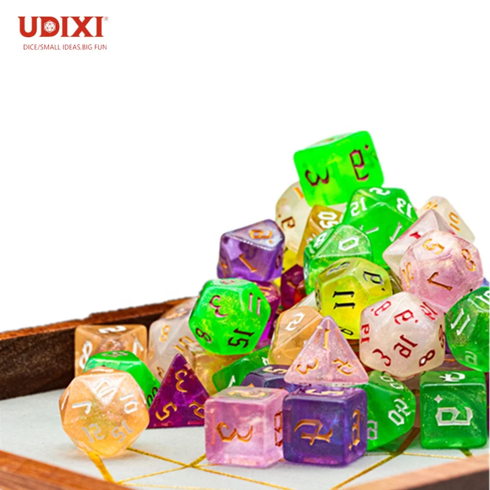 Пластиковые многогранные акриловые Подземелья и Драконы Udixi, набор прозрачных цветных игральных костей для ролевых игр
