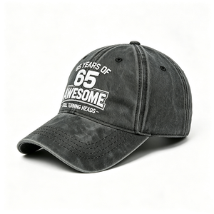 65 Awesome Embroidered Washed Cotton Dad Hat Vintage Distressed Curved Brim Adjustable <b>Baseball</b> <b>Cap</b> Image Letter 65th Birthday - Product Image 2
