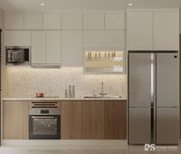 Lemari Dapur Kayu Solid Premium Mewah yang Dipasang di Dinding dengan Laci Geser, Engsel, dan Keran untuk Interior Rumah Modern