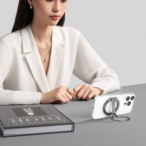 Metal Double Ring Magnetic Phone <b>Holder</b> Universal Desktop Lazy Stand Portable Alloy Silver - Product Image 2
