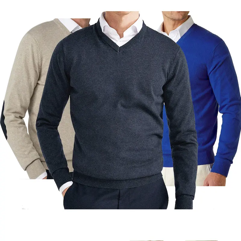 Hot design V-neck warm knit cotton men pullover sweater for men