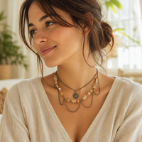Nouveau collier superposé avec pendentif lune en pierres irrégulières pour femme, style vacances, perles