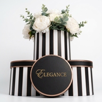 Boîte Cadeau de Luxe Personnalisée avec Logo, Boîte Cylindrique Ronde à Rayures Noires et Blanches avec Couvercle, Boîte à Chapeau Dorée pour Emballage Cadeau