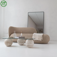 Table basse moderne, socle bas, salon, luxe, base en marbre naturel avec plateau en verre, table basse pour salon