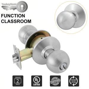 YoukeyHomi Canada American USA Commercial Stainless Steel Classroom Keyed Cylindrical ANSI Grade-2 UL Fire <strong>Door</strong> Handle <strong>Knob</strong> Lock - Product Image 2
