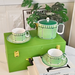 Exquisite Luxury Eco-Friendly Green Bone China <b>Tea</b> <b>Set</b> with European Coffee Pot Stocked - Product Image 2