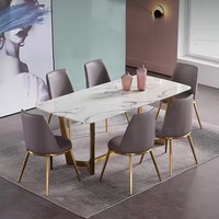 Ensemble table à manger 6 places de luxe moderne finition bois acier marbre pour salon cuisine restaurant entrée meubles d'appartement