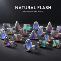 Bague ajustable en labradorite naturelle, artisanat en cristal, argent 925, pierres précieuses multiformes, bijoux en cristal pour femmes, usage quotidien