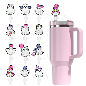 Décorations de pailles en PVC de la série Fantômes de dessin animé, breloques mignonnes anti-poussière pour pailles de boisson, compatibles avec tasses 10mm - Product Image 1