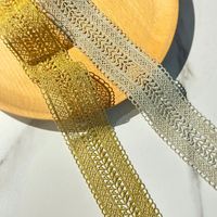 Encaje Elástico de Alta Calidad, Hilo Dorado y Plateado, Diseño de Espigas de Trigo, Encaje Hueco, Ancho Personalizado, Poliéster/Algodón, Ecológico, Marca Yusen