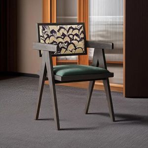 Chaise de salle à manger en bois massif de style rétro français, design moderne minimaliste rembourré pour la salle à manger à domicile - Product Image 3